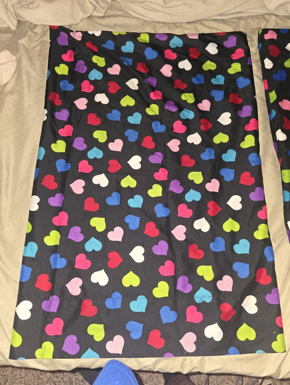 Pair Of Black King-Sized Pillow Cases with Multicolor Heart Print